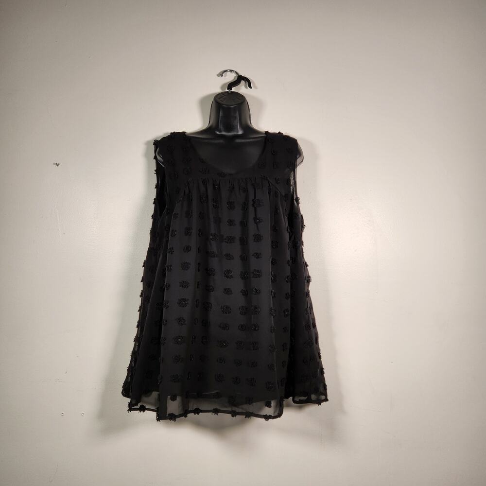 LIME & CHILI Tank Blouse Women L Black Babydoll Swiss Dot Sheer Polka Dot Summer